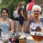 Bottoms up. Number one granny enjoying a fruit juice.